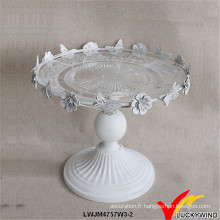 Porte de gâteau de mariage blanc antique style français Métal Verre